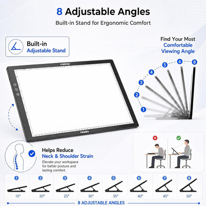 Rechargeable A3 Light Table for Diamond Painting with 8 Adjustable Stand