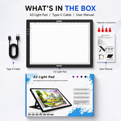Rechargeable A3 Light Table for Diamond Painting with 8 Adjustable Stand