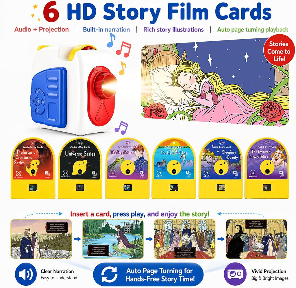 Story Dream Machine, Kids Projector, 4K HD Book Projector w/ 6 Story Cards