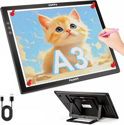 Rechargeable A3 Light Table for Diamond Painting with 8 Adjustable Stand