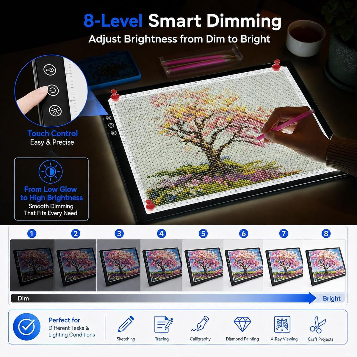 Rechargeable A3 Light Table for Diamond Painting with 8 Adjustable Stand